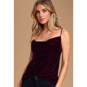 Lulus Soft Touch Burgundy Velvet Cowl Neck Tank Top Sz S